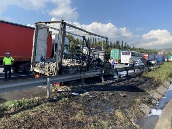 Kamyonet lastiği patlayarak alev aldı
