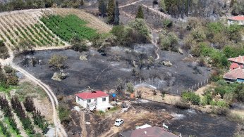 Yangından zarar gören alanlar havadan görüntülendi
