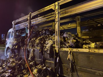 Tekstil yüklü kamyon alevlere teslim oldu