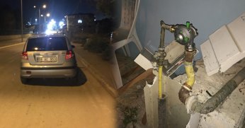 Gaz pedalı takılı kalan araç doğal gaz kutusuna çarptı