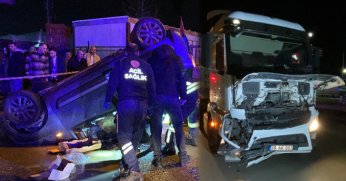 Tırın çarptığı araç takla attı: 3 yaralı