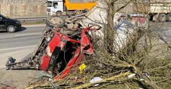 Kamyonet ağaçları devirip yan yattı: 2 yaralı