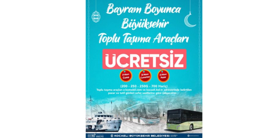 Bayramda 3 gün  ücretsiz ulaşım