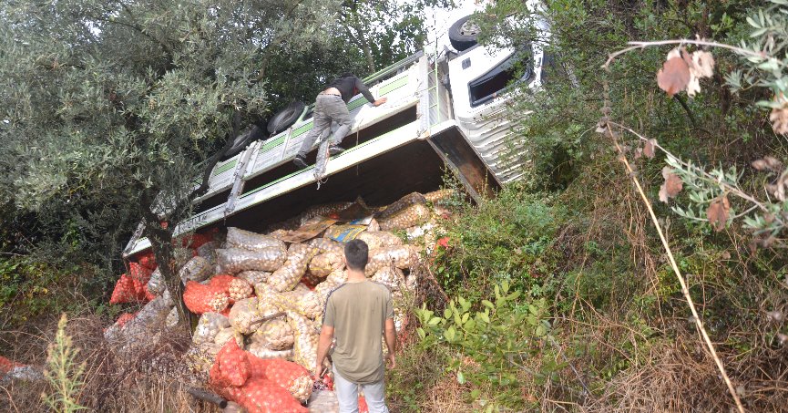 Kamyon şarampole devrildi: 1 yaralı