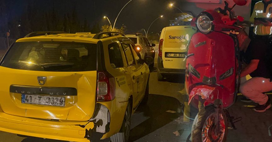 Taksiye çarpan motosikletteki 2 kişi yaralandı