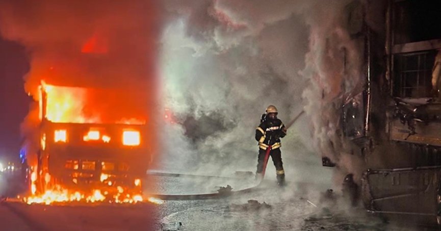 Asit yüklü tır alev alev yandı
