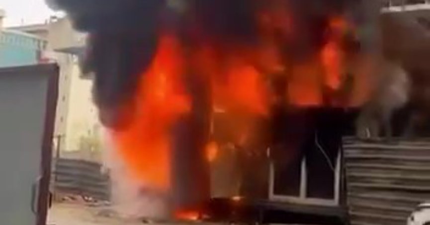 İşçi konteyneri alev alev yandı