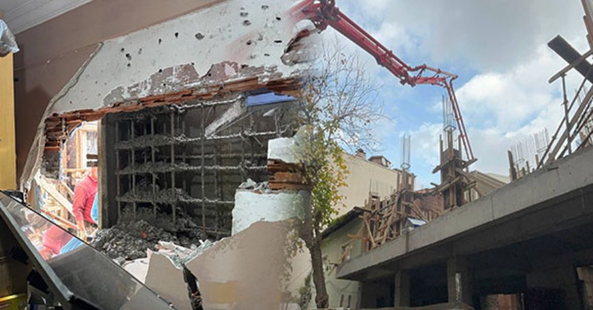 Beton dökerken yan evin duvarını yıktılar