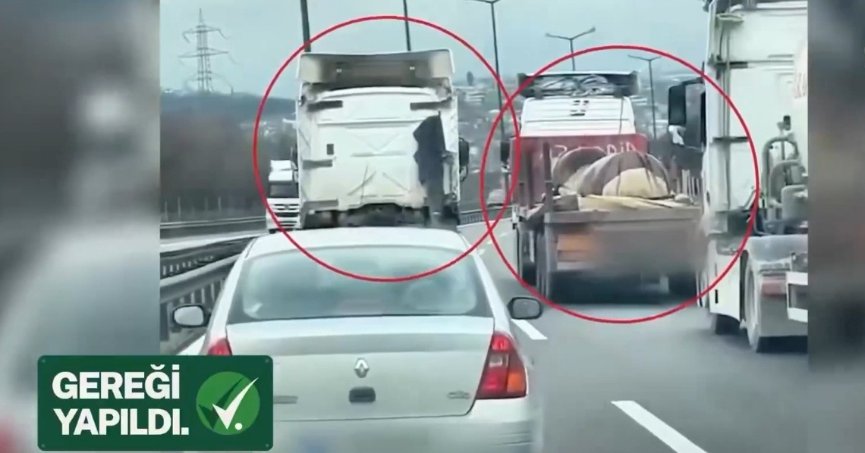 Sol şeridi işgal eden tır sürücüsüne ceza