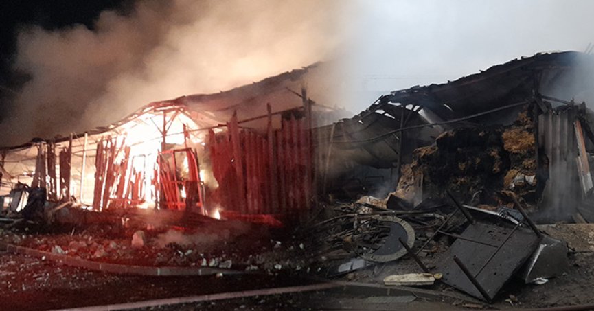 Ahır yangınında 50 küçükbaş öldü